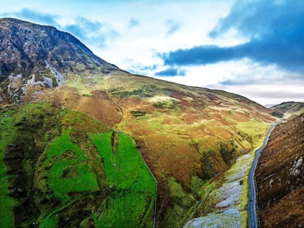 Autumn colours over Mach Loop from a drone, Minffordd, Tywyn, Wales, UK