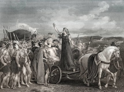 Boudica, Königin des britischen keltischen Stammes der Iceni, die sich gegen die Besatzungstruppen