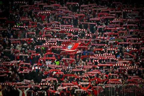 Fan block, fans, fan curve, atmosphere, atmospheric scarves soccer Bundesliga, Allianz Arena,