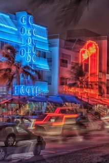 Ocean drive by night, South Beach, Miami, Florida, USA