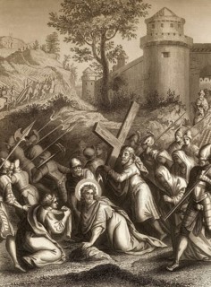 Jesus Christ Carrying the Cross to Mount Calvary, New Testament, steel engraving 1853, digitally