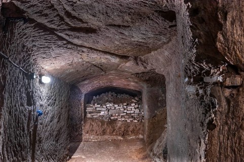 Remaining rubble from World War II in the historic rock cellars, laid out in the 17th century,