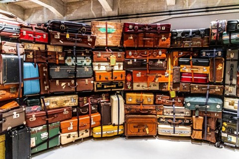 Luggage maze, historic suitcases, FENIX, museum about migration, in a historic warehouse in