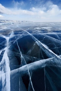 Ice cracks, Lake Baikal, Olkhon Island, Pribaikalsky National Park, Irkutsk Province, Siberia,