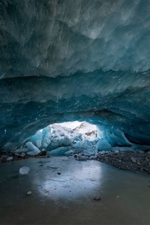 Glacier cave, ice cave, Morteratsch Glacier, Engadin, Graubünden, Switzerland