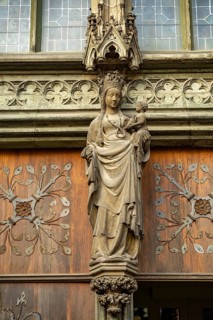 Statue of Mary on the south portal of the church of St. Maria zur Wiese or Wiesenkirche in Soest,