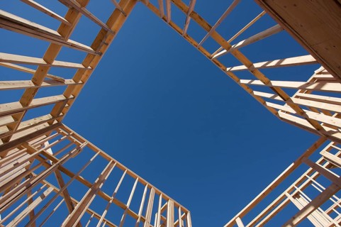 New residential construction home framing site