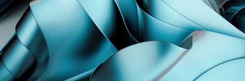 Abstract 3D rendering of smooth metallic waves in cool blue tones, evoking a sense of fluidity and