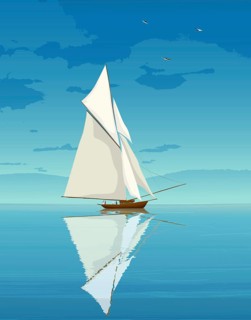Old sailing ship on the open sea, vector illustration