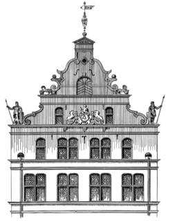 Historical architectural illustration from the 19th Century, 1881, German Renaissance style, 16th