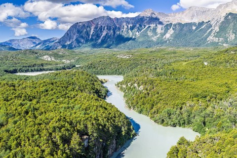 Mayer River, just north of Villa O' Higgins, aerial view, Patagonia, Chile