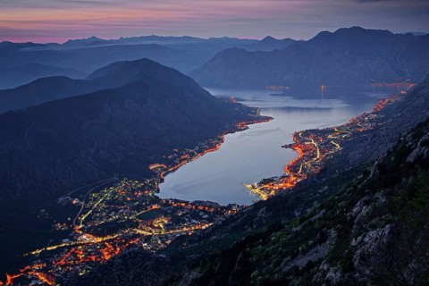 Montenegro, Bay of Kotor, evening mood, lights, Bay of Kotor, Montenegro