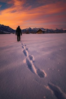 Winter landscape in the Allgäu near Halblech at sunrise