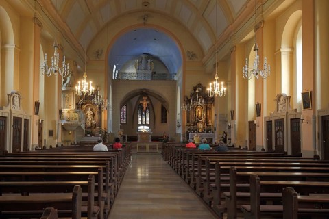 Interior view of the Gothic pilgrimage church, Waghäusel, Baden-Württemberg, Germany