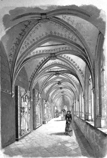 Cloister in Nuremberg, in the Germanic National Museum, 1890, Bavaria, Germany, illustration,