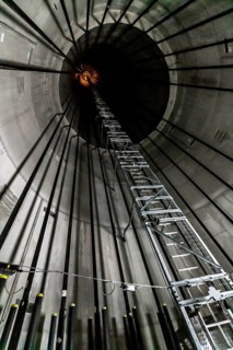 The interior of an unfinished tower at the Cramme wind farm construction site, Oderwald, Lower