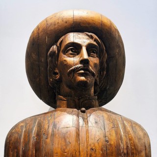 Wooden bust of Henry the Navigator in the Palácio da Bolsa, neoclassical style stock exchange,