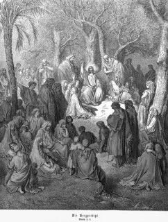 The Sermon on the Mount, Jesus ascending a mountain and preaching to the crowd, Matthew chapter 5,