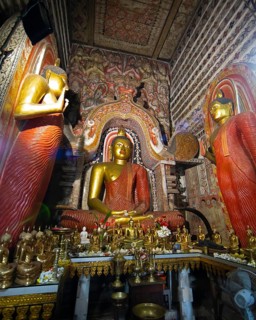Buddha statues in the Sri Lankathilaka, Buddhist temple, Udunuwara, Kandy, Central Province, Sri