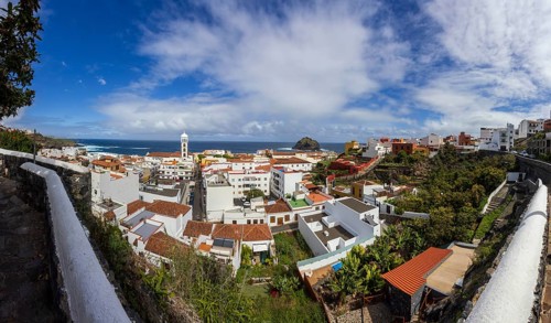 View of Garachico with Santa Ana parish church, Tenerife, Canary Islands, Atlantic Ocean, Spain