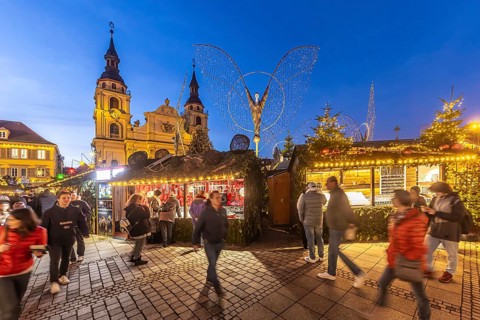 Baroque Christmas market with illuminated angels between the Protestant City Church and the