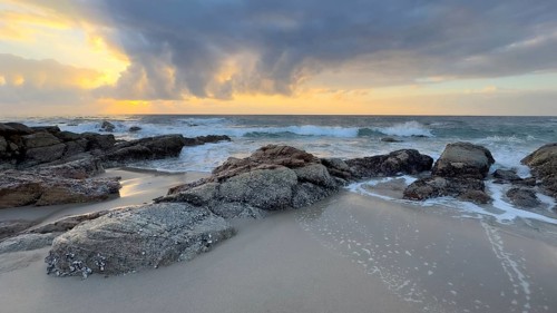 Sunrise on the beach, coast near Sadah, Oman