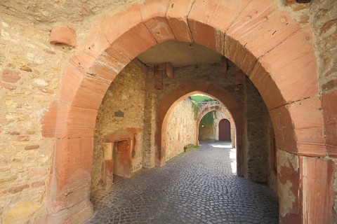 Archways and entrance to the historic fortress, passageway, city fortifications, Rüsselsheim,