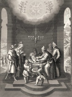 The circumcision of Jesus, steel engraving, 1853, digitally restored