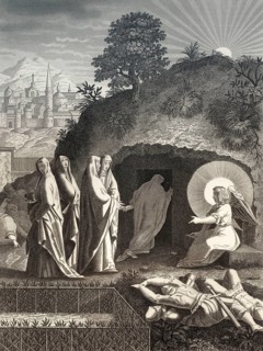 The empty tomb, Resurrection of Jesus, New Testament, steel engraving 1853, digitally restored