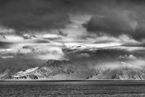 Snowy mountains on the Norwegian Sea, Loppa, Finnmark, Norway, March 2019