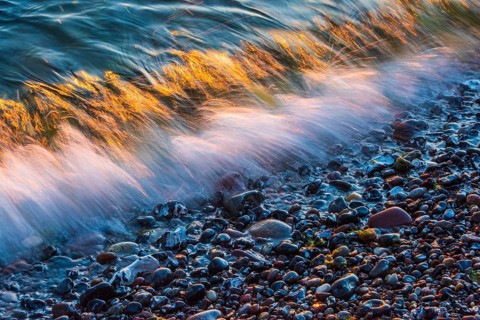 Wave play at sunrise on the chalk coast in Jasmund National Park, Rügen, Sassnitz,