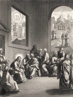 Jesus teaches the disciples about humilty and fraternal correction, steel engraving 1853, digitally