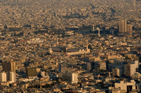 Damascus, Syria. April 3rd 2005 Aerial view of the Syrian capital Damascus seen from mount Qasyun