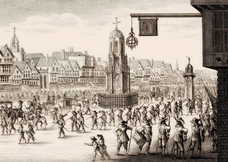 The procession of Marie de Medici along Cheapside, London, England, 1638