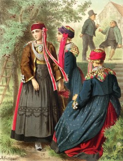 Traditional costumes in Germany around 1820, Province of Hanover, Altes Land, woman in traditional