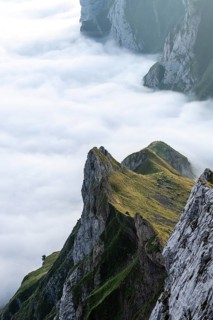 Mountain ridge in the Alpstein, high fog in the valley, Säntis, Appenzell Ausserrhoden, Appenzell