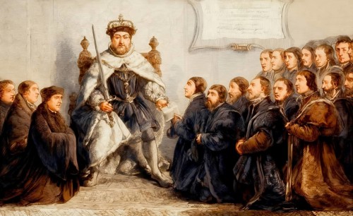Henry VIII presents the Barber-Surgeons' Company Charter to the first Master, London, England,