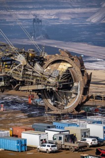 Garzweiler opencast lignite mine, bucket wheel excavator undergoing maintenance and repair, near