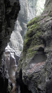 Impressive rock formations and gorges with moss-covered surfaces, Partnachklamm,
