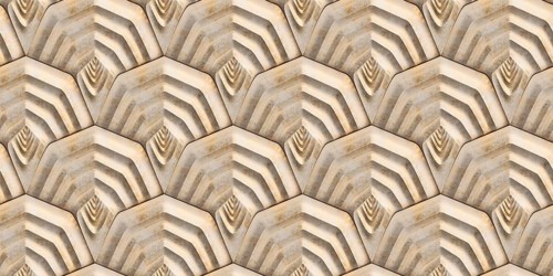 A geometric pattern featuring interlocking shield shapes and a layered 3D effect. This design