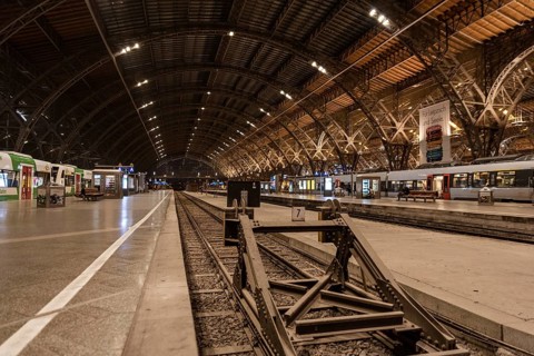 LEIPZIG, GERMANY - OCTOBER 8, 2018: Interior of the Leipzig Hauptbahnhof Station with end of the
