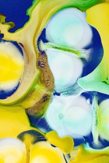 This image features dynamic flows of abstract ink in vibrant colors like blue, green, yellow, and