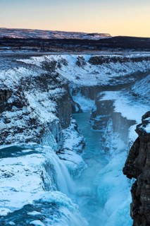 Gullfoss, Hvítá river waterfall, ice, frost, snow, winter, Haukadalur, Iceland, Scandinavia
