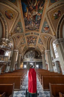 Interior of the parish church of the Assumption of the Virgin Mary decorated with the palm donkey