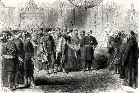 Senator Abdülkerim Nadir Pasha receiving a honorary saber from the Austro-Hungarian Empire,