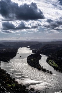 View of the Rhine, looking south, Nonnenwerth is an island on the Rhine between Rolandswerth and