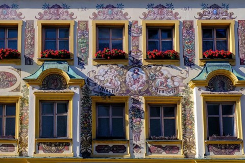 Marienapotheke, building facade, Traunstein, Chiemgau, Upper Bavaria, Bavaria, Germany