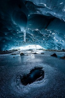Glacier cave, ice cave, Morteratsch Glacier, Engadin, Grisons, Switzerland
