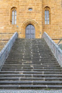 Long and wide staircase to the Gügelkirche St. Pankratius on the Gügel near Scheßlitz, Upper