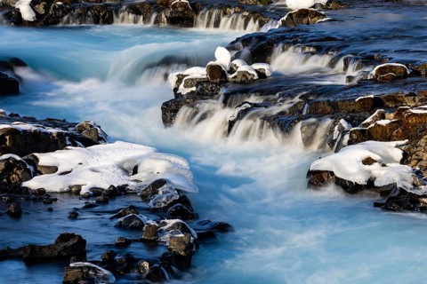 Brúarfoss, waterfall, snow, winter, Golden Circle, Iceland, Scandinavia